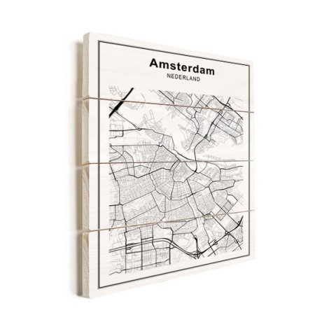 Stadtkarte Amsterdam Schwarz-Weiß Holz