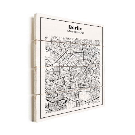 Stadtkarte Berlin Schwarz-Weiß Holz
