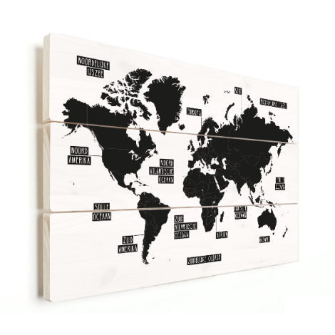 Einfache Weltkarte Schwarz-Weiß Holz
