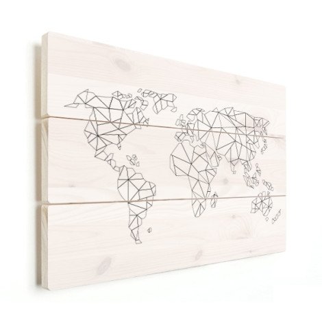 Geometrische Weltkarte Linien Holz