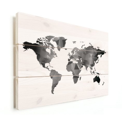 Geometrische Weltkarte Schwarz-Weiß Holz