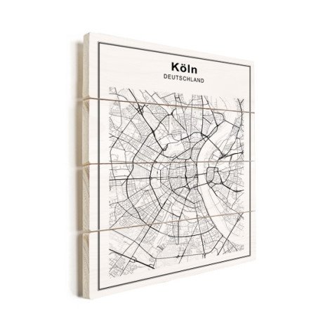 Stadtkarte Köln Schwarz-Weiß Holz
