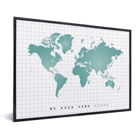 Weltkarte Minzgrün im Rahmen