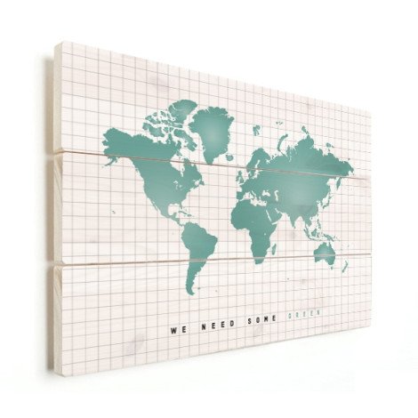 Weltkarte Minzgrün Holz