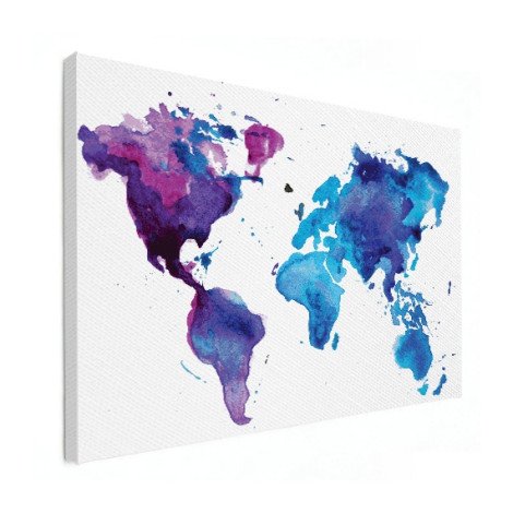 Weltkarte Aquarell blau Leinwand