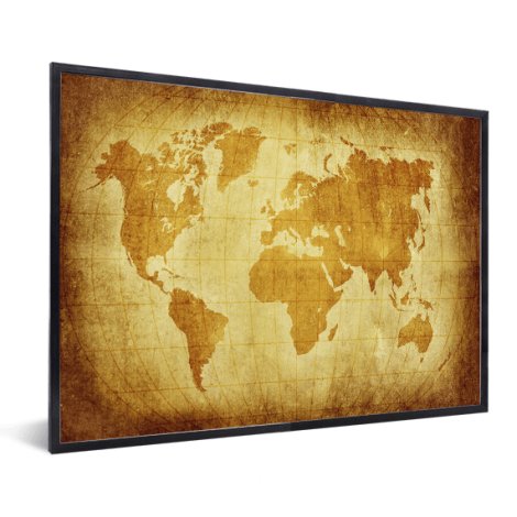 Weltkarte Pergament im Rahmen