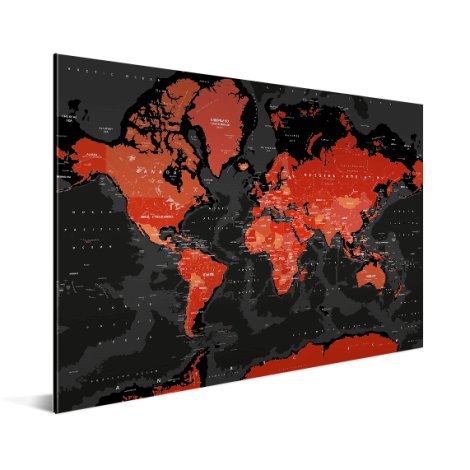 Weltkarte Rot - Schwarz Aluminium