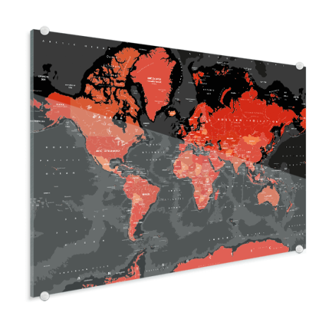 Weltkarte Rot - Schwarz Acrylglas