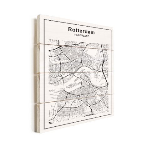Stadtkarte Rotterdam Schwarz-Weiß Holz