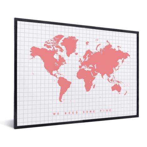 Weltkarte Rosa im Rahmen