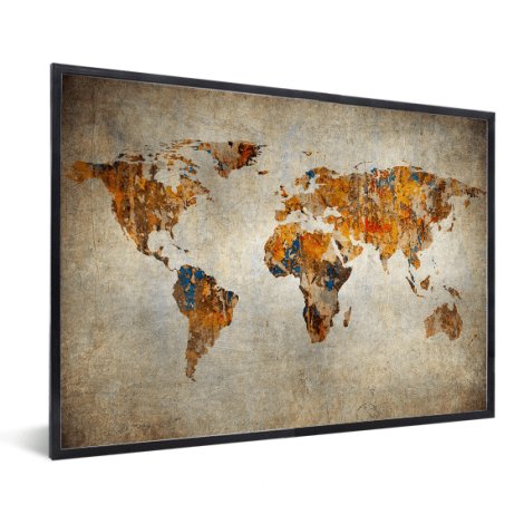 Weltkarte Malerei auf Stein im Rahmen
