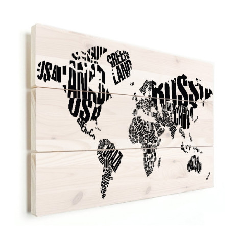 Weltkarte Text schwarz Holz
