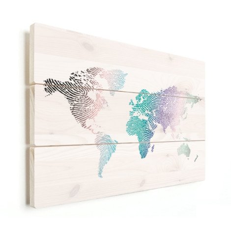 Fingerabdruck Weltkarte Farbig Holz