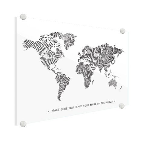 Fingerabdruck Weltkarte Schwarz-Weiß mit Text Acrylglas