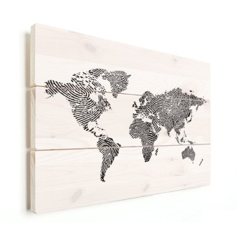 Fingerabdruck Weltkarte Schwarz-Weiß Holz
