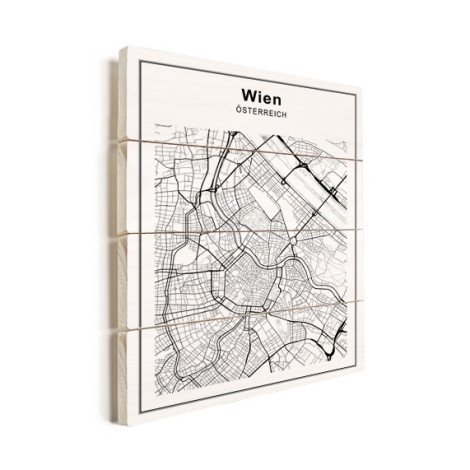 Stadtkarte Wien Schwarz-Weiß Holz
