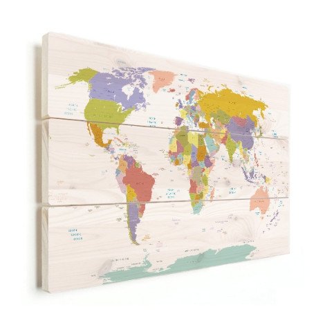Weltkarte Pastellfarben Holz