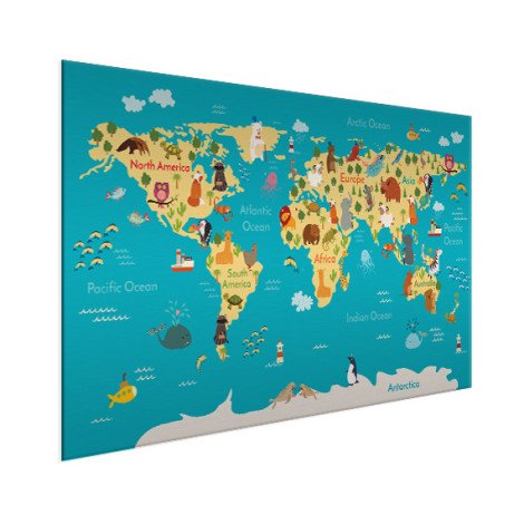Weltkarte Kontinente & Meere Aluminium