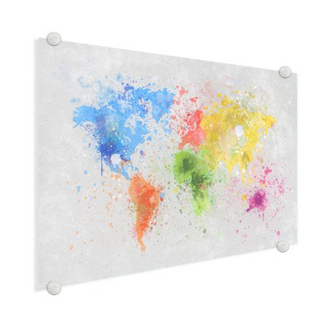 Weltkarte Farbspritzer bunt Acrylglas