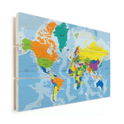 Weltkarte Grelle Farben Holz