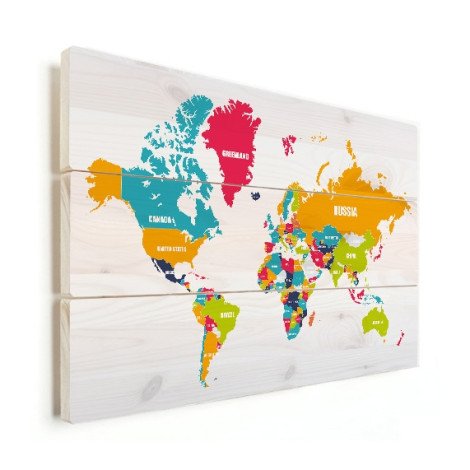 Weltkarte Ländernamen Holz