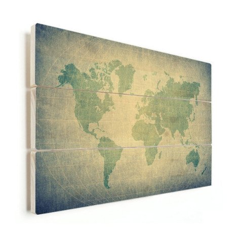 Weltkarte Pergament Grün Blass Holz