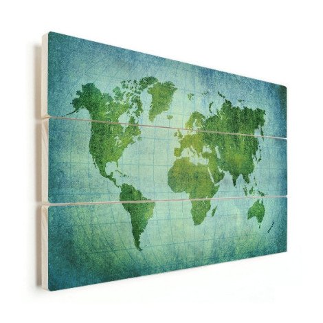 Weltkarte Pergament Kräftig Grün Holz