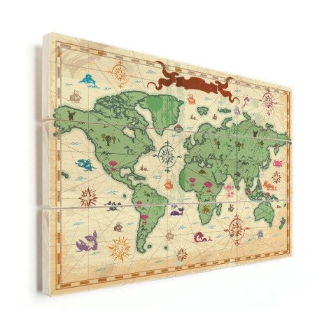 Weltkarte Schatzkarte Holz