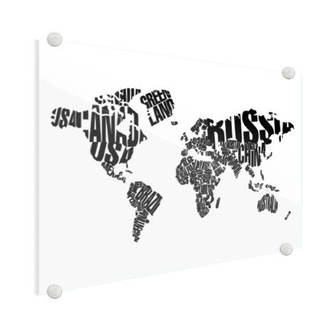 Weltkarte Text schwarz Acrylglas