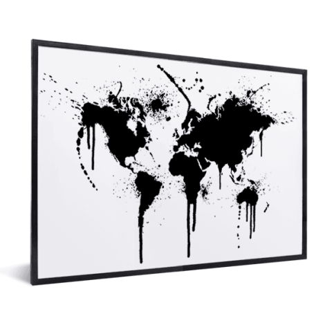 Weltkarte schwarze Tinte im Rahmen