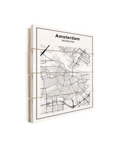 Stadtkarte Amsterdam Schwarz-Weiß Holz