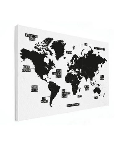 Einfache Weltkarte Schwarz-Weiß Leinwand
