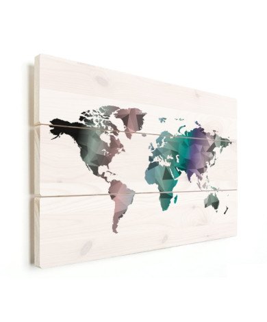 Geometrische Weltkarte Farbe Holz
