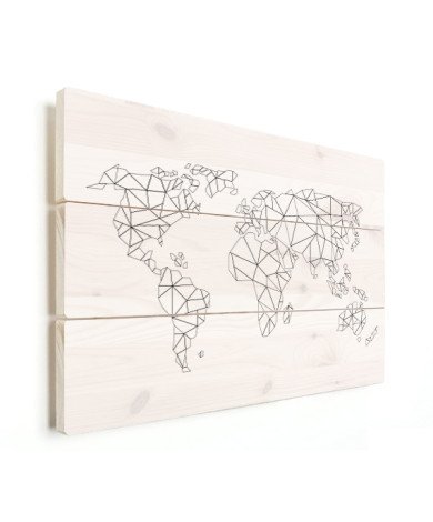 Geometrische Weltkarte Linien Holz
