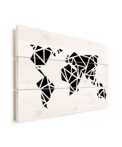 Geometrische Weltkarte Schwarz Holz