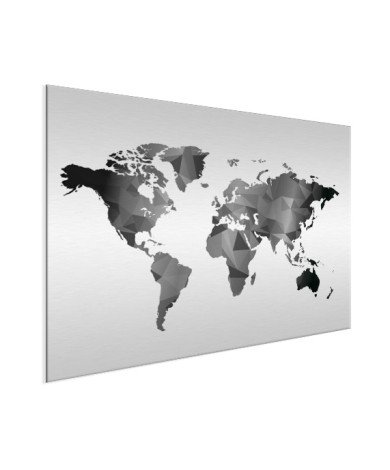 Geometrische Weltkarte Schwarz-Weiß Aluminium
