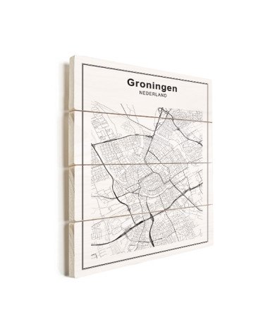Stadtkarte Groningen Schwarz-Weiß Holz