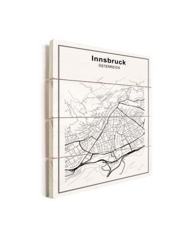 Stadtkarte Innsbruck Schwarz-Weiß Holz