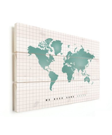 Weltkarte Minzgrün Holz