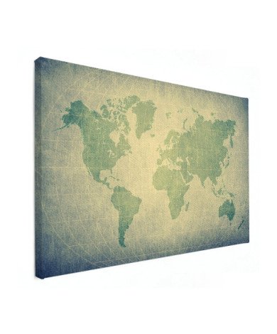 Weltkarte Pergament Grün Blass Leinwand