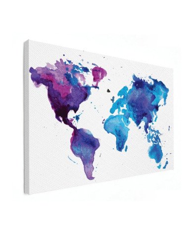 Weltkarte Aquarell blau Leinwand