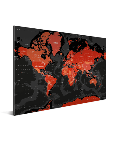 Weltkarte Rot - Schwarz Aluminium