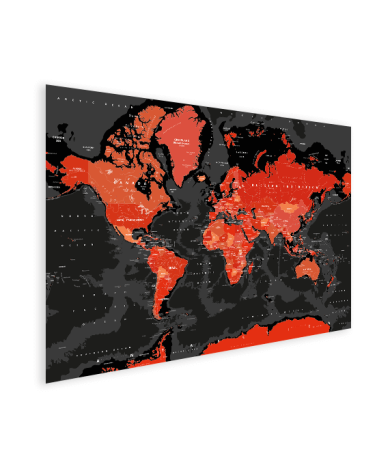 Weltkarte Rot - Schwarz Poster