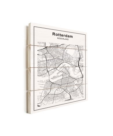 Stadtkarte Rotterdam Schwarz-Weiß Holz