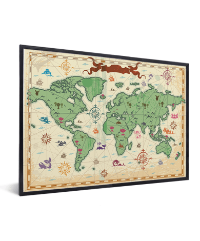 Weltkarte Schatzkarte im Rahmen