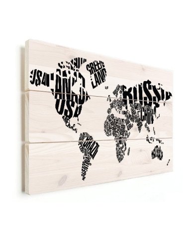 Weltkarte Text schwarz Holz