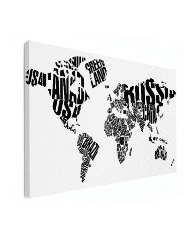 Weltkarte Text schwarz Leinwand