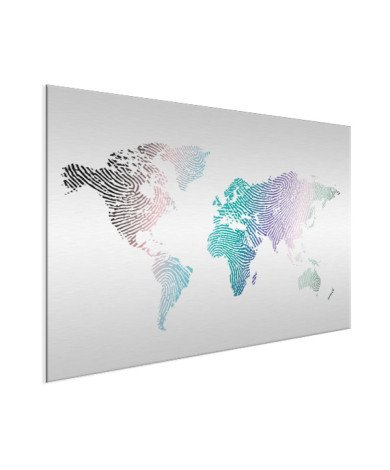 Fingerabdruck Weltkarte Farbig Aluminium