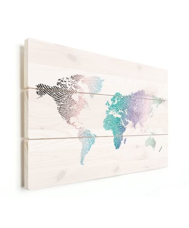 Fingerabdruck Weltkarte Farbig Holz