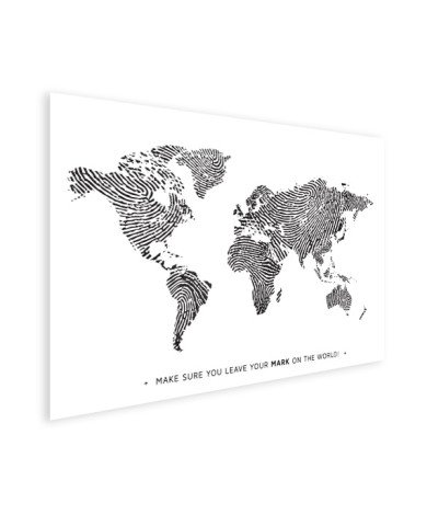 Fingerabdruck Weltkarte Schwarz-Weiß mit Text Poster